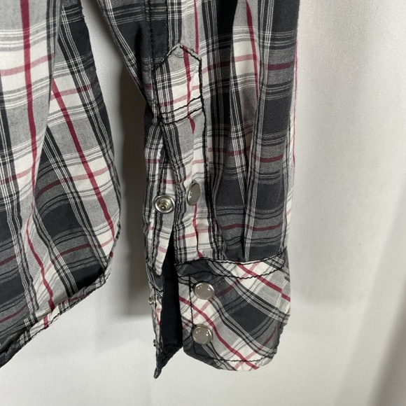 Ed Hardy Christian Audigier Men Large Blk Plaid Pearl Snap LS Western Shirt Vtg - Picture 8 of 9